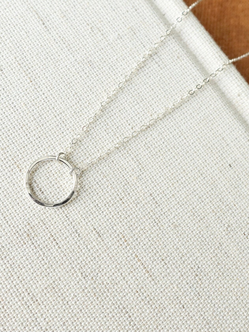 Hammered Circle Necklace Karma Necklace Eternity Necklace Small or Medium Ring Necklace Textured Layering Necklace Sterling Silver image 4