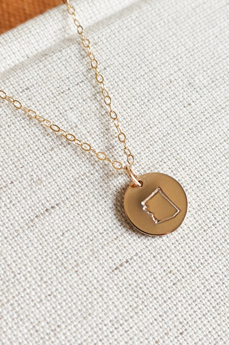 Dainty State Disc Necklace Long Distance Necklace Personalized Necklace 50 States Jewelry Hometown Gifts Moving Gift New to Home image 6