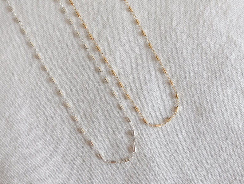 Dainty Layering Chain Tube Bead Chain Delicate Necklace Everyday Necklace Minimalist Necklace Sterling Silver or Gold Fill Choker zdjęcie 4