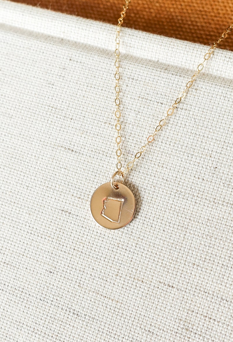 Dainty State Disc Necklace Long Distance Necklace Personalized Necklace 50 States Jewelry Hometown Gifts Moving Gift New to Home image 5