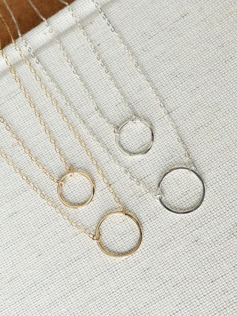 Hammered Circle Necklace Karma Necklace Eternity Necklace Small or Medium Ring Necklace Textured Layering Necklace Sterling Silver image 7