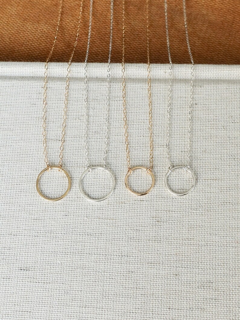 Hammered Circle Necklace Karma Necklace Eternity Necklace Small or Medium Ring Necklace Textured Layering Necklace Sterling Silver image 9