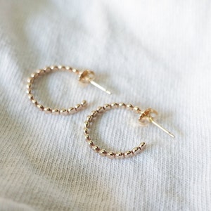 Tiny Dot Hoops Beaded Huggie Hoops Lightweight Everyday Earrings Open Hoop Earring Sterling Silver Gold Rose Gold Bead Wire Ear image 2