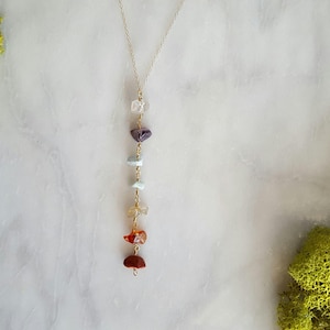 7 Chakra Crystal Necklace Meditation Necklace Natural Gemstone Drop Chain Gold Fill 7 Stone Chakra Yoga Jewelry Gift For Yogi image 2