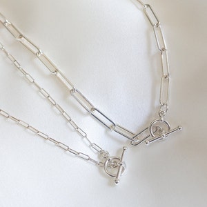Paperclip Necklace • Small or Large Link Necklace • Toggle Clasp Jewelry • Flat Link Necklace • Layering Bold Chain • 925 SS or Gold-Fill