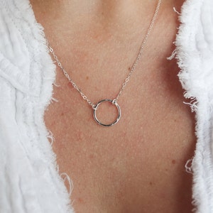 Hammered Circle Necklace Karma Necklace Eternity Necklace Small or Medium Ring Necklace Textured Layering Necklace Sterling Silver image 2