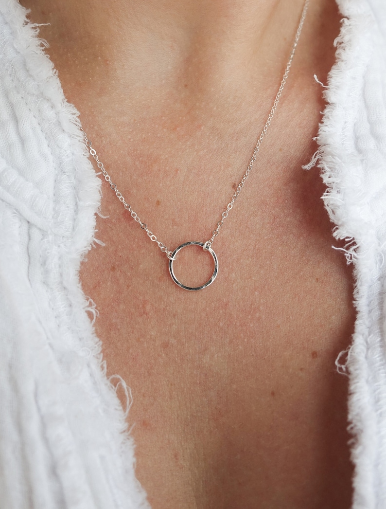 Hammered Circle Necklace Karma Necklace Eternity Necklace Small or Medium Ring Necklace Textured Layering Necklace Sterling Silver image 2