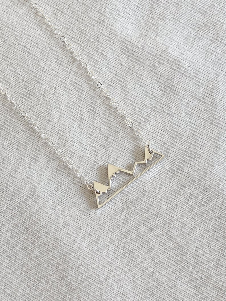 Dainty Mountain Necklace Mountain Range Jewelry Hike Jewelry Gift For Traveler Minimalist Necklace in Sterling Silver Nature Lover image 3