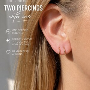 Double Hoop Twist Earrings • 8 mm Two Piercing Earring • Tiny Huggie Hoops • Minimal Spiral Earring • Double Cartilage or Helix Piercing image 2