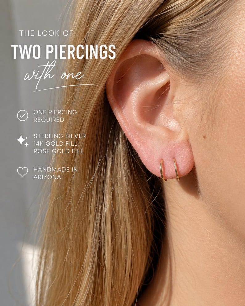 Double Hoop Twist Earrings • 8 mm Two Piercing Earring • Tiny Huggie Hoops • Minimal Spiral Earring • Double Cartilage or Helix Piercing image 2