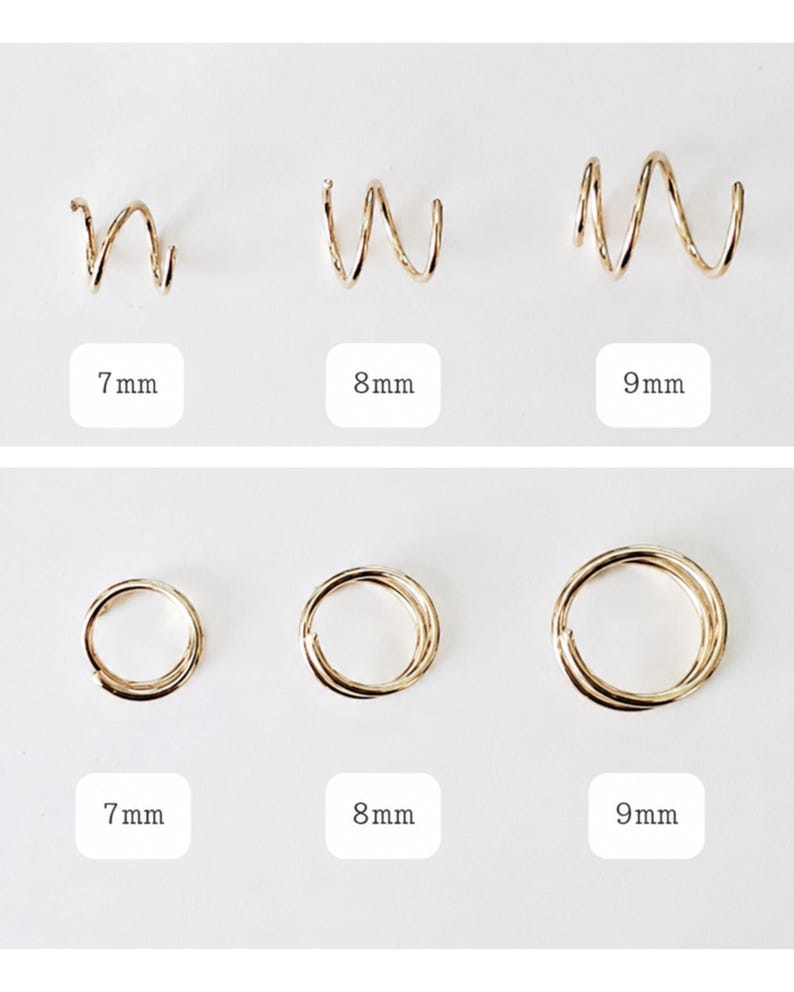 Double Hoop Twist Earrings • 8 mm Two Piercing Earring • Tiny Huggie Hoops • Minimal Spiral Earring • Double Cartilage or Helix Piercing image 4