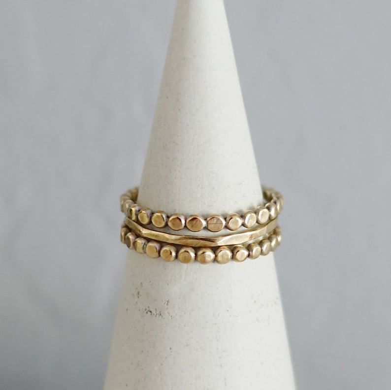 Stacking Rings Set Dainty Dot Stackable Rings Gold or Silver Delicate Hammered Rings Mixed Texture Rings Everyday Minimalist Rings image 3