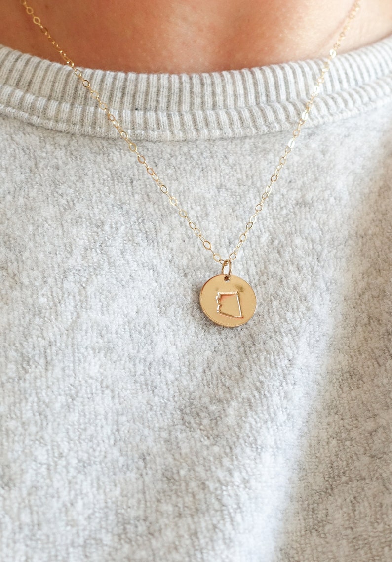 Dainty State Disc Necklace Long Distance Necklace Personalized Necklace 50 States Jewelry Hometown Gifts Moving Gift New to Home image 3