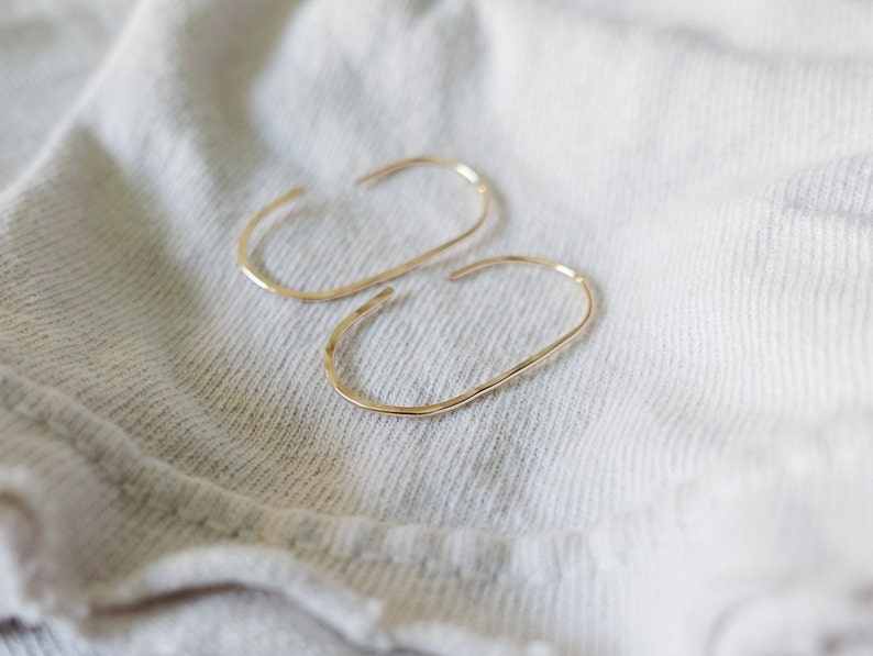 Dainty Oval Threaders Open Hoop Earrings Minimalist Gold Wire Earrings Silver Threaders Rose Gold Jewelry Hammered Jewelry image 7