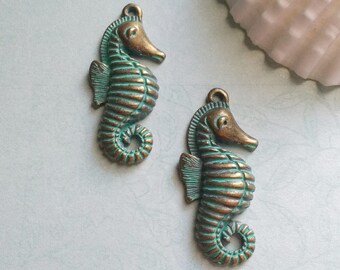 7 Verdigris Patina Seahorse Charms - CP2465