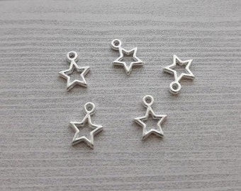22mm Large Double STAR Charms ~ Antiqued Silver Plate ~ 12 charms