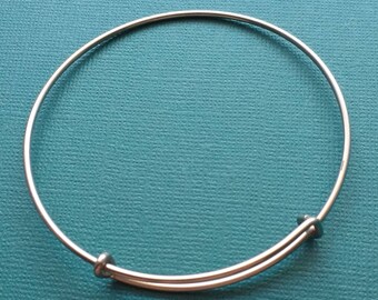 1 Charm Bangle Bracelet Adjustable Stainless Steel 65mm - BSS4025