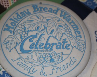 Vintage Ceramic Holiday Bread Warmer Blue Family and Friends Brown Pond Roses SceneSet of 2 Brown Heartland Lyn Ulick 1990