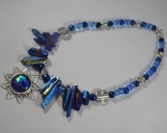 Dichroic Glass and Sterling Sun Beaded Necklace