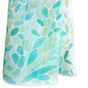 Hand painted scarf in beautiful shades of green 100% SILK,  Special gift for her 130 x 28 cm, 51 x 11 inches