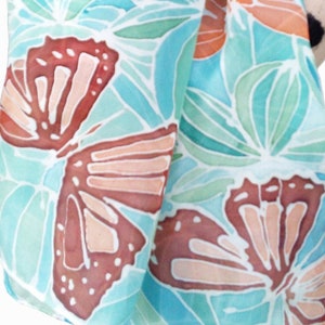 100% pure silk hand painted scarf Butterflies, Designer scarf for women, Gifts for her, Ladies scarf,  138x45 cm
