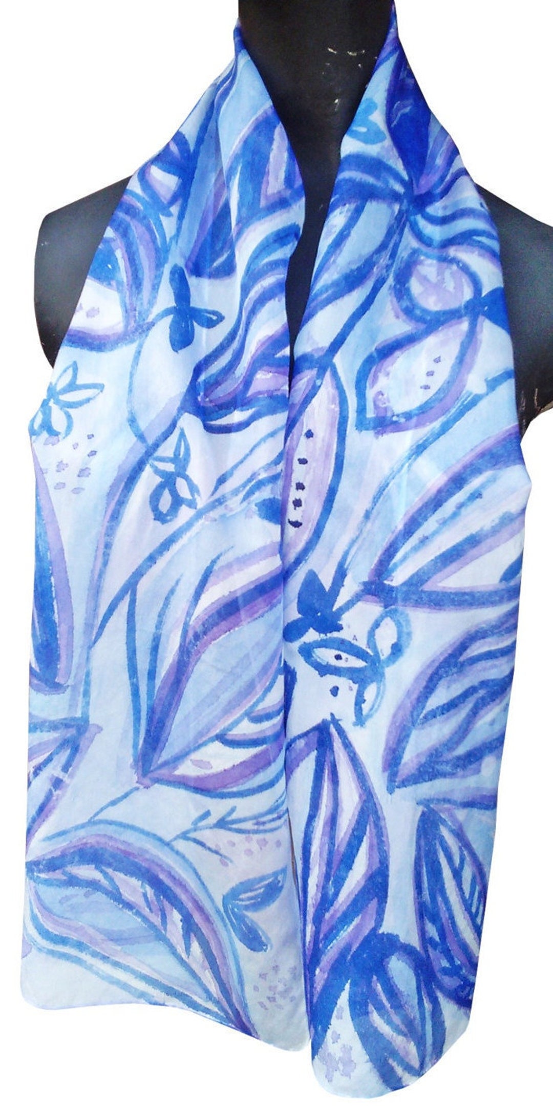 Blue Circle Hand painted Linen Scarf main image 1