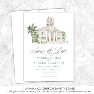 Kawaiahao Church Save the Date, Hawaii Save the Date, Custom Venue, Watercolor Painting, Custom Watercolor