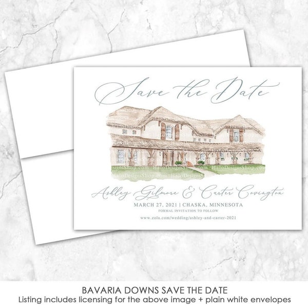 Bavaria Downs Save the Date, Estate Venue Save the Date, Custom Venue, Watercolor Painting, Custom Watercolor