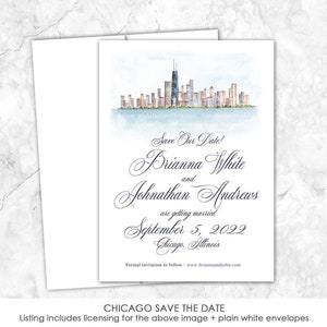 Chicago Skyline watercolor Save the Date, | Chicago, Illinois | hand-painted watercolor for save the dates or wedding invitations