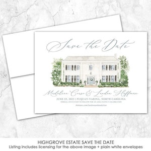 Highgrove Estate watercolor Save the Date | Columbia, Fuquay-Varina | hand-painted venue for save the dates or wedding invitations