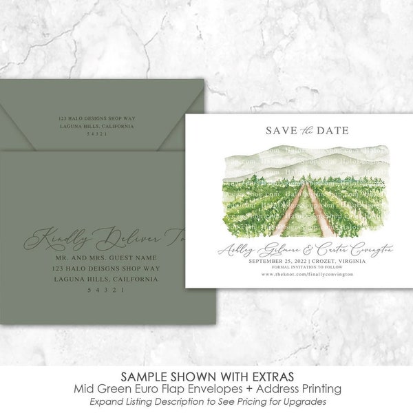 Vineyard Save the date, King Family Vineyards Save the Date, vineyard wedding Save the Date, Custom Venue, Watercolor Painting,Watercolor