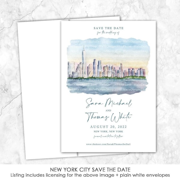 New York City Save the Date, NYC, New York, Skyline, Jersey Save the Date, Custom Venue, Watercolor Painting, Custom Watercolor