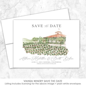 Viansa Winery Save the Date, Sonoma California, Save the Date, Custom Venue, Watercolor Painting, Vineyard, winery