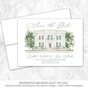 Riverwood Mansion watercolor Save the Date | Nashville, Tennessee | hand-painted venue art for save the dates or wedding invitations