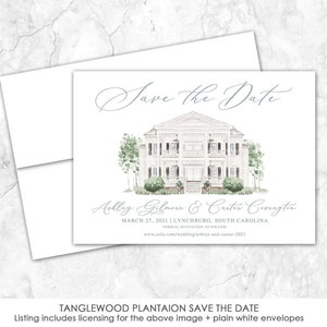 Tanglewood Plantation, Save the Date, South Carolina, Venue Save the Date, Custom Venue, Watercolor Painting, Watercolor