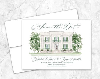 Riverwood Mansion Save the Date, Estate Venue Save the Date, Custom Venue, Watercolor Painting, Custom Watercolor