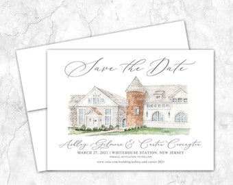 Ryland Inn Coach house Save the Date, Venue Save the Date, Custom Venue, Watercolor Painting,  Whitehouse Station, New Jersey