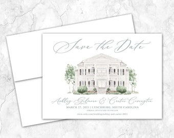 Tanglewood Plantation, Save the Date, South Carolina, Venue Save the Date, Custom Venue, Watercolor Painting, Watercolor
