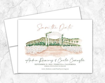 Julie's Dream Winery Save the Date, Temecula, California, Save the Date, Custom Venue, Watercolor Painting, Vineyard, winery