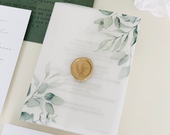 Eucalyptus Vellum Wrap, for 5x7 invitation, Eucalyptus vellum jacket, wrap for DIY wedding invitations, Greenery