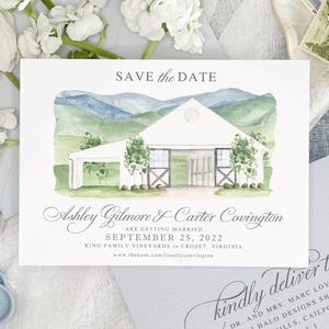 King Family Vineyards Barn Save the Date | Crozet, Virginia | hand-painted venue watercolor for save the dates or wedding invitations
