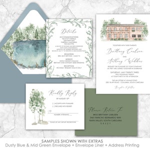 The Millstone at Adams Pond Wedding Invitation, custom venue wedding invitation, South Carolina, custom painted wedding venue