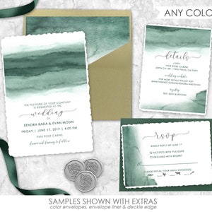 Mountain Wedding Invitations, forest wedding invitation, pine tree, wedding invites, greenery, mountain, forest, green, watercolor image 7