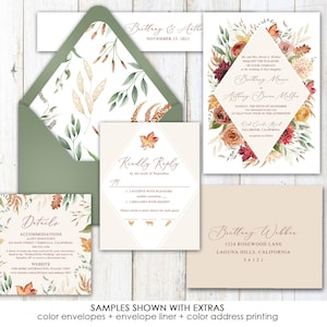 Fall Wedding invitations, printed, geometric, burnt orange, fall wedding, autumn, sienna, orange, geometric, burgundy, rust, neutral
