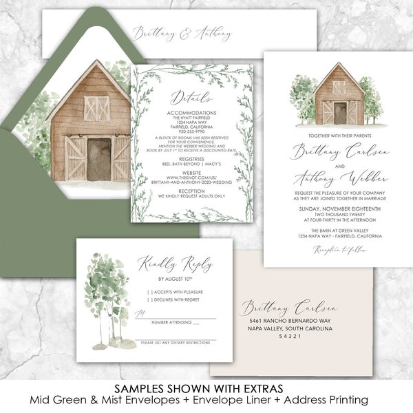 Barn wedding Invitation, barn, rustic, simple, greenery, wedding invitation, farm, farm wedding, barn wedding venue, farmhouse