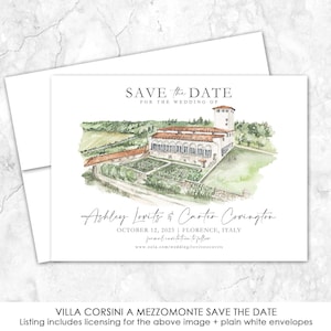 Villa Corsini a Mezzomonte, Florence Save the Date, Italy, Italian, Destination, Venue, Watercolor Venue Illustration