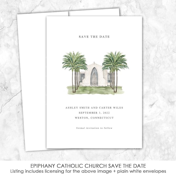 Epiphany Catholic Church Save the Date, Connecticut, Venue Save the Date, Custom Venue, Painting, Watercolor