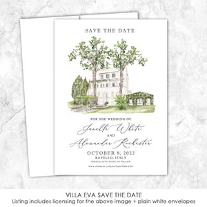 Villa Eva Watercolor Save the Date | Amalfi Coast, Ravello, Italy | hand-painted Italian venue for save the dates or wedding invitations