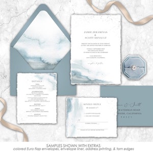 Watercolor Wedding Invitations, beach wedding, dusty blue wedding, wedding invites, wedding invitation, steel blue, blue & grey image 1