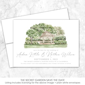 Watercolor Gazebo Save the Date, Custom Wedding Venue